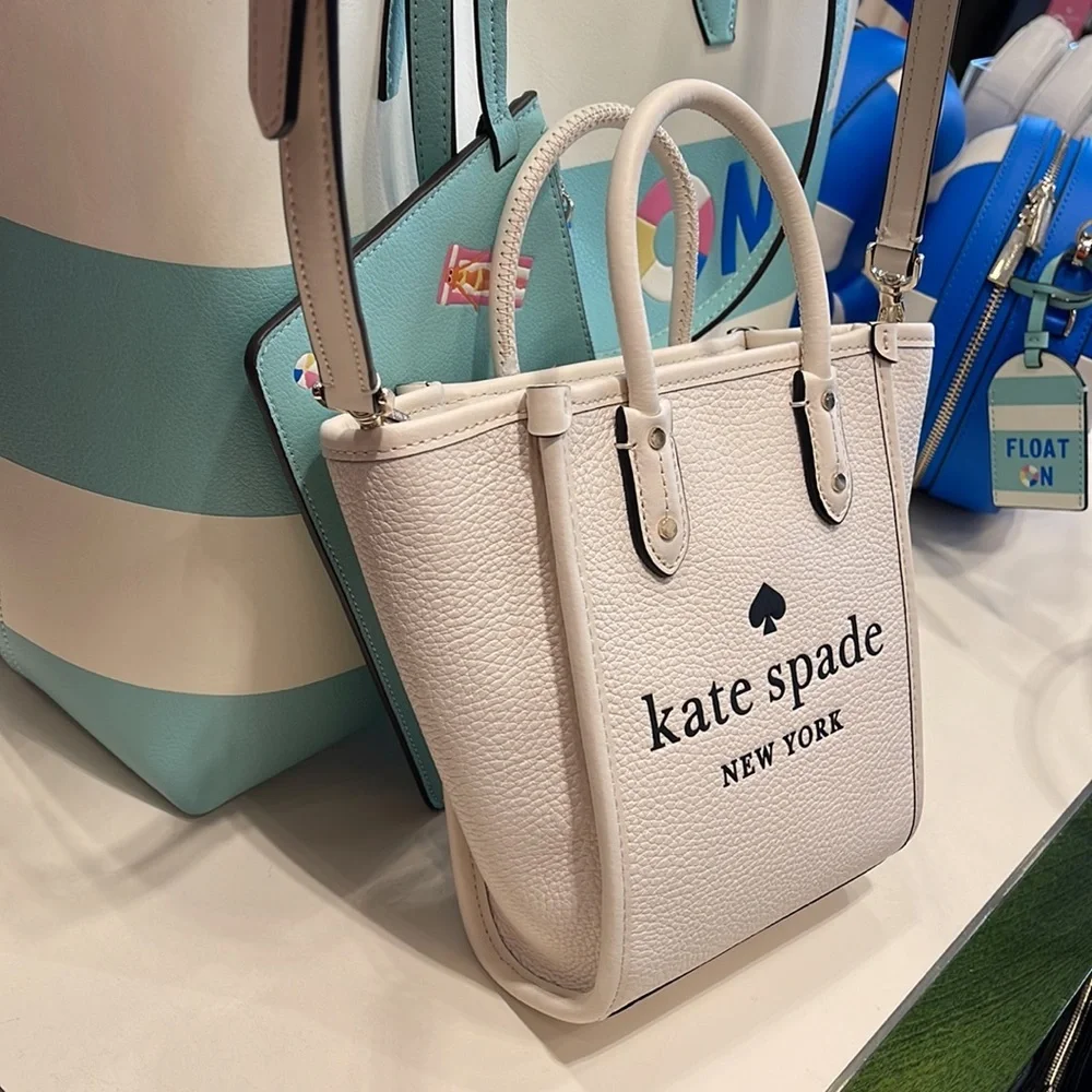Kate Spade New York Ella Mini Tote Crossbody Pebbled Leather Parchment